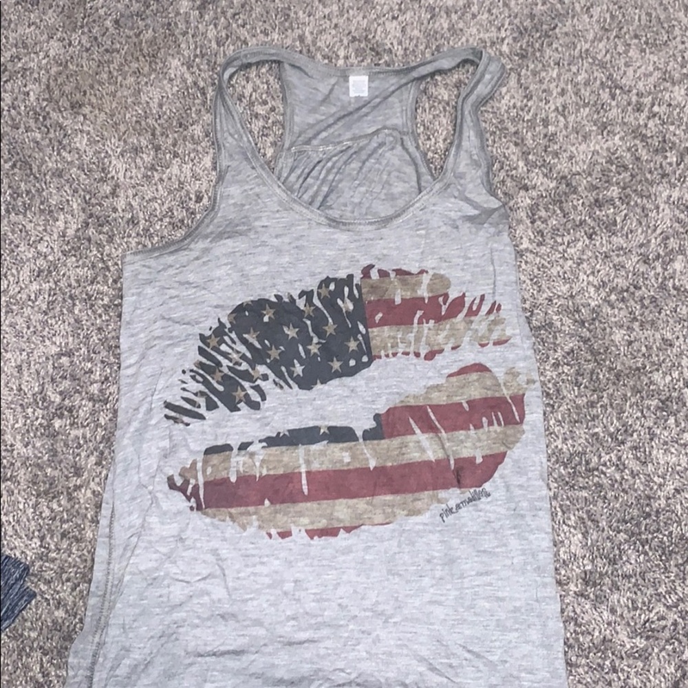 RED WHITE AND BLUE GREY TANK